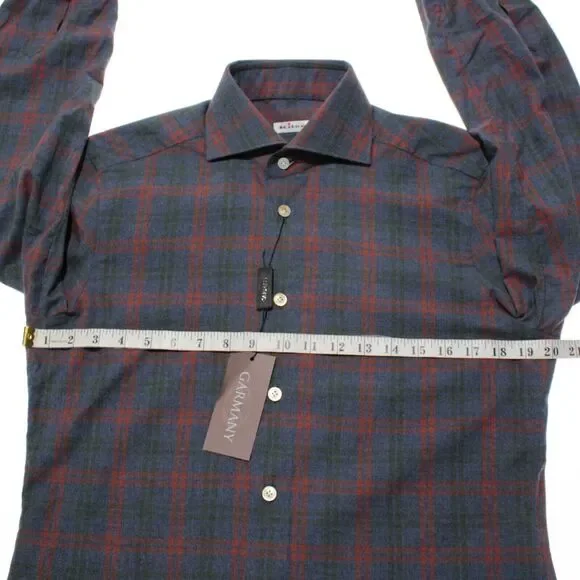 Kiton NWOT Dress Shirt Size 15 / 38 In Blue, Red, & Green Check 100% Cotton - Picture 4 of 12